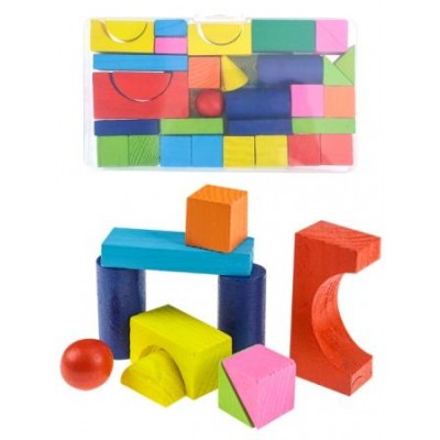 Деревянная игрушка. Конструктор №4 (цветные строительные блоки) (18.5х10х2 см) (Арт. AN02218)